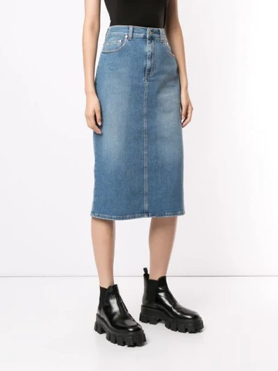 Shop Msgm Midi Denim Skirt In Blue