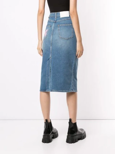 Shop Msgm Midi Denim Skirt In Blue