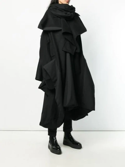 Shop Yohji Yamamoto Ruffled Neck Coat In Black