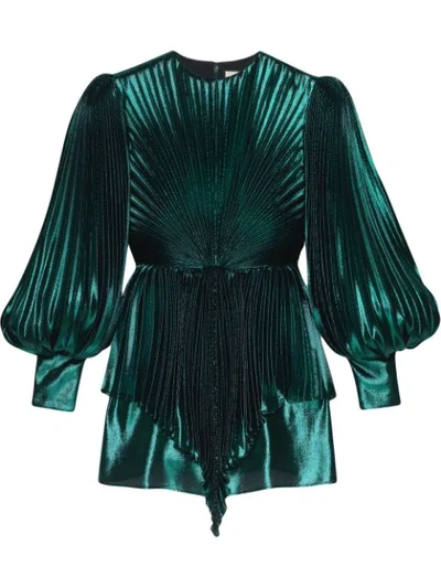 Shop Gucci Lamé Pleated Blouse In Green