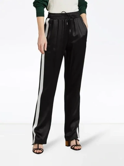 Shop Burberry Stripe Detail Silk Satin Tailored Track Pants In Black