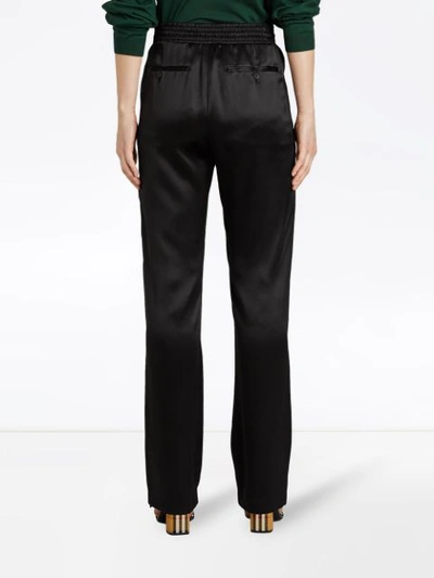 Shop Burberry Stripe Detail Silk Satin Tailored Track Pants In Black