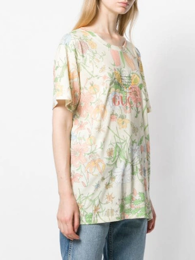 Shop Gucci Floral Print T-shirt In Neutrals