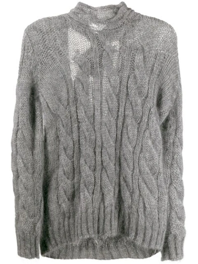 Shop Prada Tie-back Cable-knit Sweater In Grey