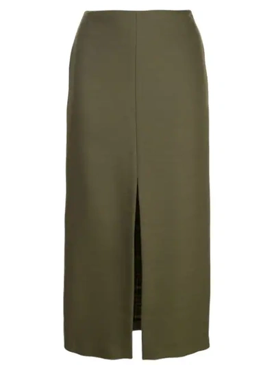 Shop Adam Lippes Pencil Skirt With Front Slit In Green