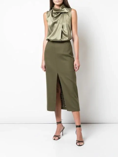 Shop Adam Lippes Pencil Skirt With Front Slit In Green