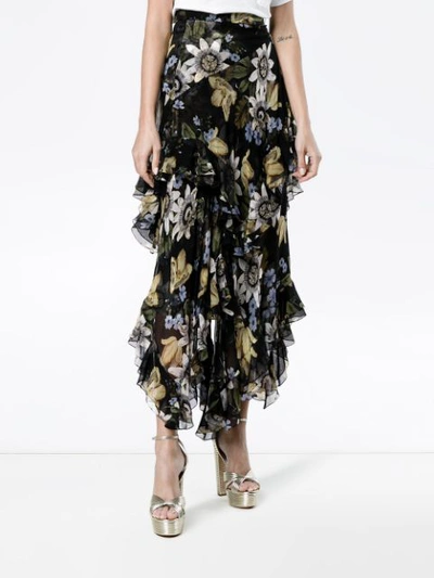 Shop Erdem Asymmetric Floral Print Skirt In Black
