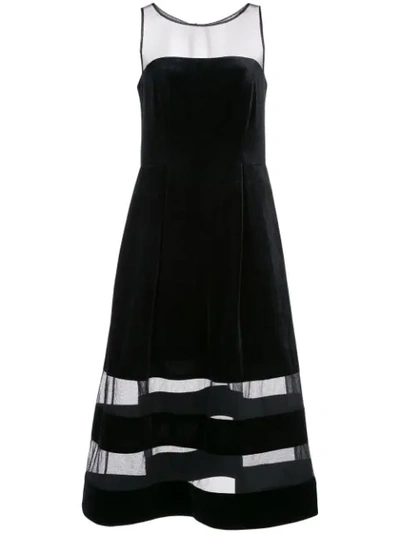 Shop Aidan Mattox Sheer Stripes Dress In Black