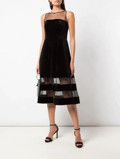 Shop Aidan Mattox Sheer Stripes Dress In Black