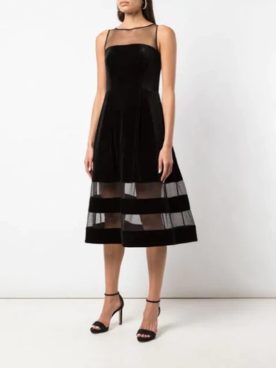 Shop Aidan Mattox Sheer Stripes Dress In Black