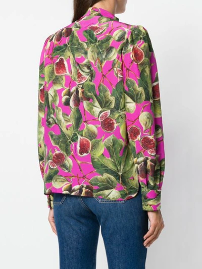 Shop Dolce & Gabbana Fig Print Pussy Bow Shirt - Pink
