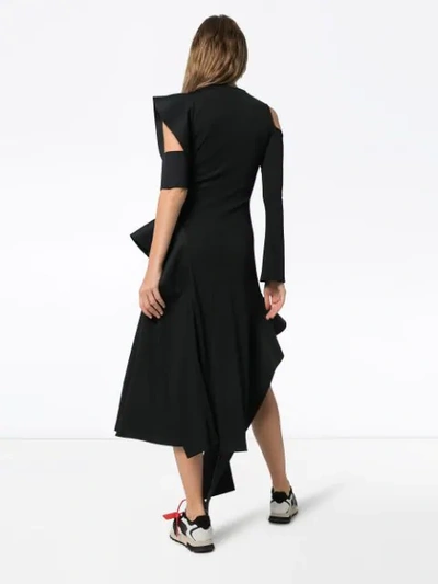 Shop Off-white Asymmetric Logo Print Midi Dress In Black