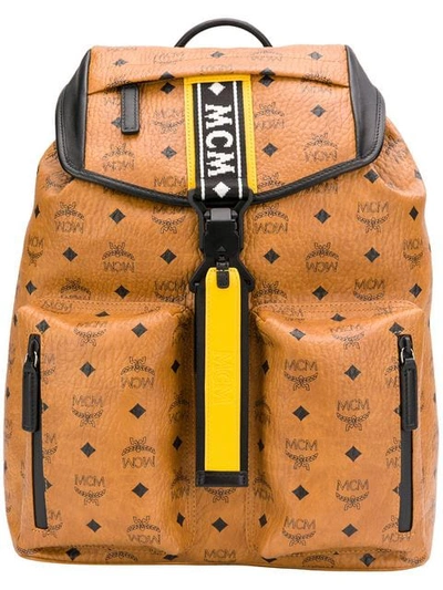 Shop Mcm Logo Backpack In Brown