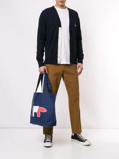 Shop Maison Kitsuné Logo-print Tote Bag In Blue