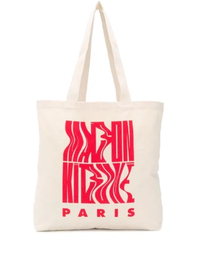 Shop Maison Kitsuné Wave Mk Tote Bag In Neutrals