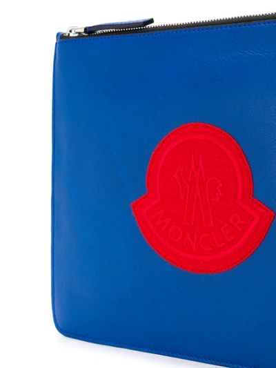 Shop Moncler Logo Print Clutch - Blue