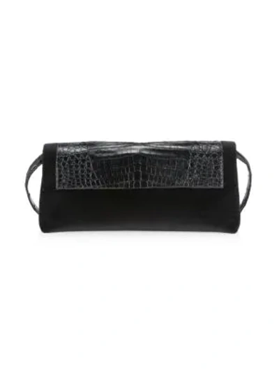 Shop Nancy Gonzalez Gotham Crocodile-trimmed Velvet Clutch In Black