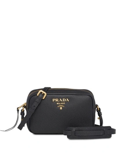 Shop Prada Pebbled Shoulder Bag In Black