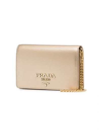 Shop Prada Metallic Gold Logo Chain Strap Mini Leather Bag