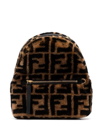 Shop Fendi Shearling Ff Backpack In Brown