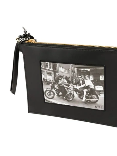 Shop N°21 Motorcycle Photo Print Clutch In Black