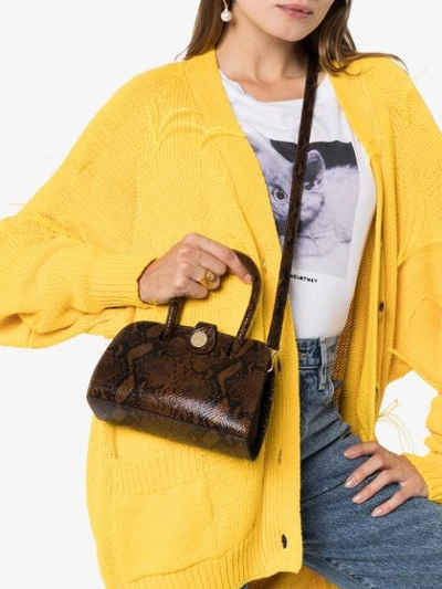 Shop Manu Atelier Micro Ladybird Snake Print Shoulder Bag In Brown