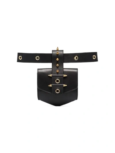 Shop Okhtein Black Rodhawk Studded Leather Belt Bag
