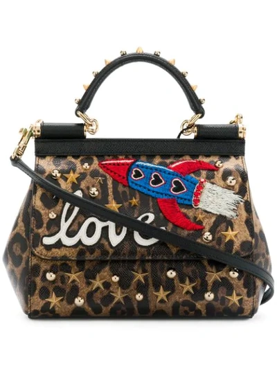 Shop Dolce & Gabbana Sicily Mini Shoulder Bag In Brown