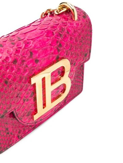 Shop Balmain B-bag 21 Snake-effect Shoulder Bag In 4pe Fuchsia