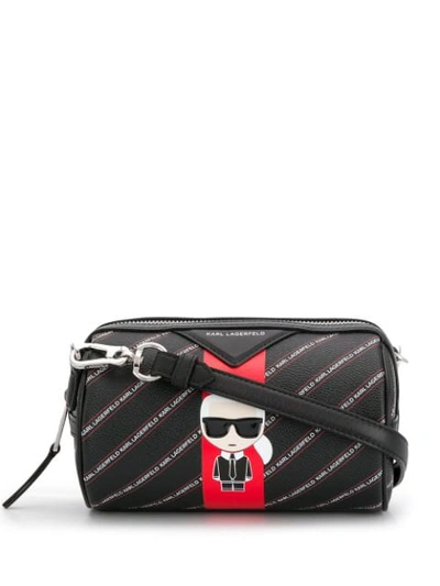 Shop Karl Lagerfeld Striped Mini Barrel Bag In Black
