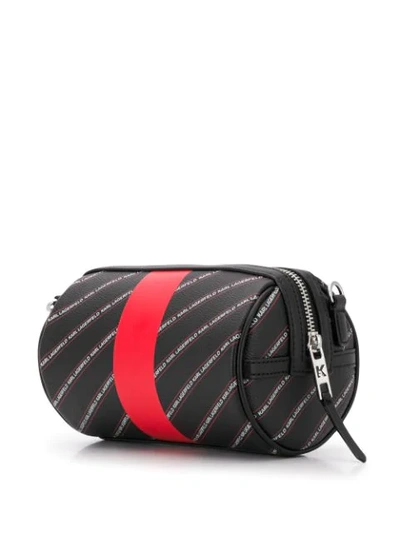 Shop Karl Lagerfeld Striped Mini Barrel Bag In Black