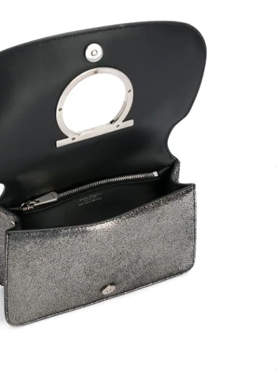 Shop Ferragamo Gancini Metalllic Crossbody Bag In Silver