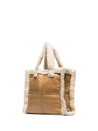 Shop Stand Studio Lolita Faux-shearling Trim Tote In Neutrals