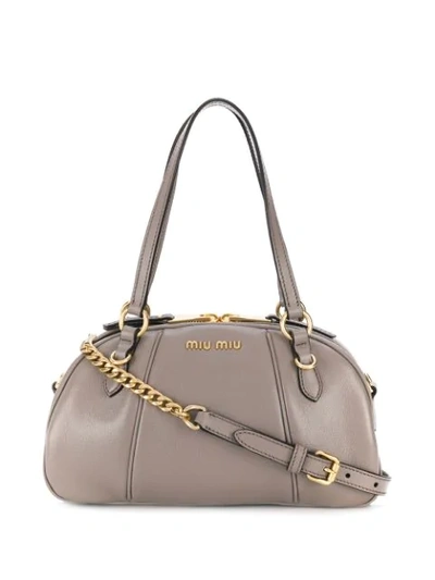 Shop Miu Miu Top Handle Bowling Bag In Grey