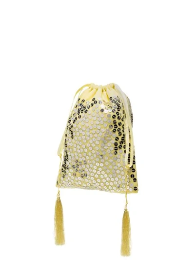 Shop Attico Sequin-embellished Pouch Bag In Yellow