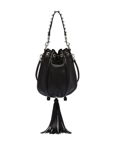 Shop Miu Miu Embellished Drawstring Shoulder Bag In Black