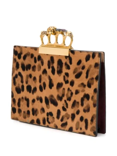 Shop Alexander Mcqueen Knuckle Duster Leopard Clutch In Neutrals