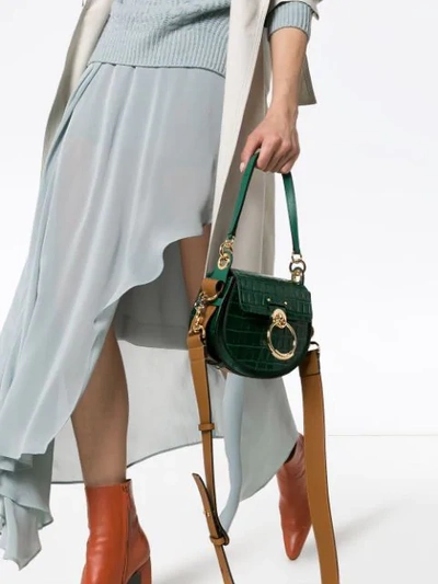 Shop Chloé Green Tess Small Crocodile-embossed Leather Shoulder Bag
