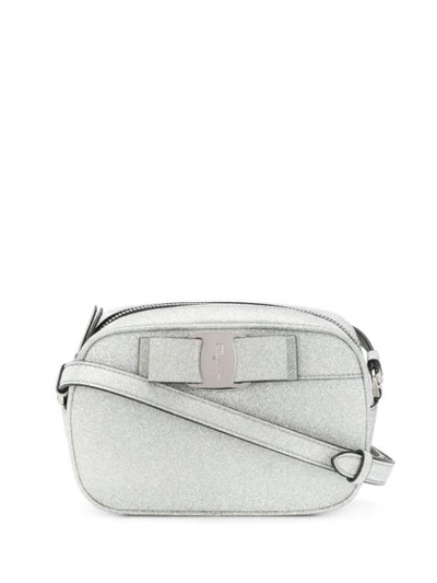 Shop Ferragamo Vara Bow Camera Bag In Silver