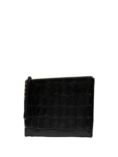 Shop Marni Large Crocodile Embossed Clutch Bag In Black