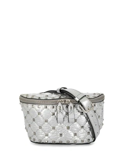 Shop Valentino Garavani Rockstud Belt Bag In Silver