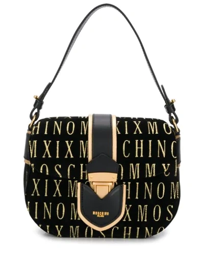 Shop Moschino Roman Embroidery Shoulder Bag In Black