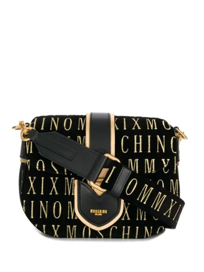 Shop Moschino Roman Embroidery Shoulder Bag In Black