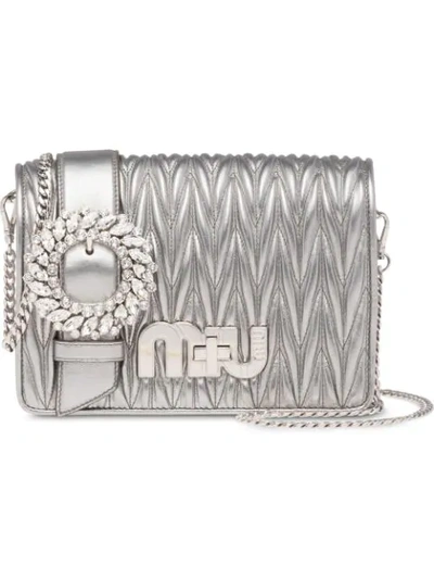 Shop Miu Miu Matelasse Shoulder Bag - Metallic