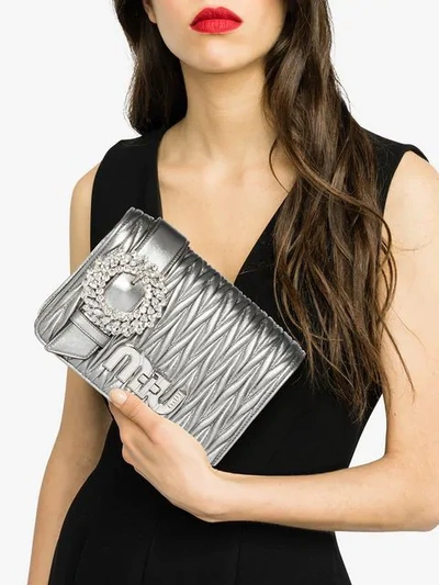 Shop Miu Miu Matelasse Shoulder Bag - Metallic