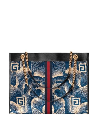 Shop Gucci Rajah Printed Tote In 8552 Blue