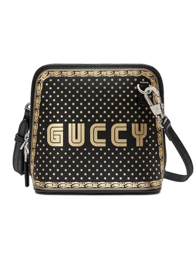 Shop Gucci Guccy Print Mini Shoulder Bag In Black
