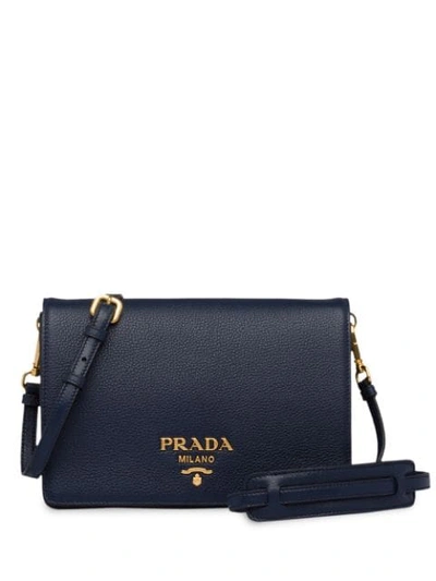 Shop Prada Logo Shoulder Bag In Blue