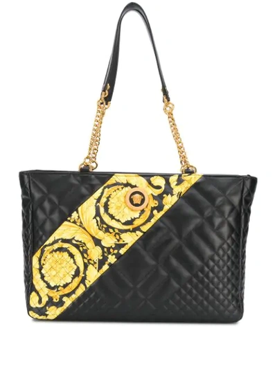 Shop Versace Icon Barocco Print Quilted Tote In Black