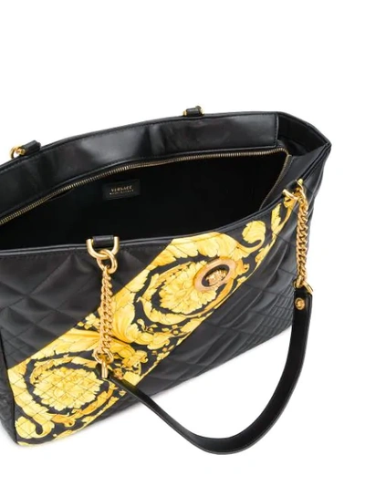 Shop Versace Icon Barocco Print Quilted Tote In Black